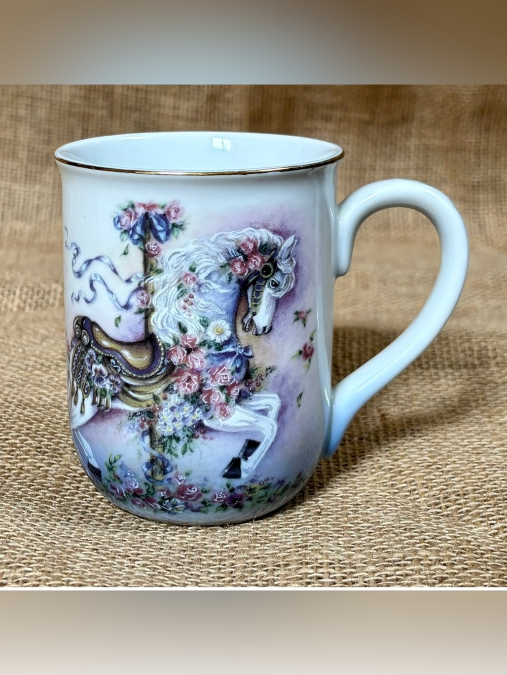 Vintage Otagiri Kim Stenbo Floral Carousel Horse Coffee Mug Cup Fairycore